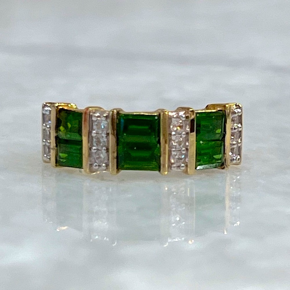 Russian Diopside and Zircon Vermeil YG Sterling Silver Ring
